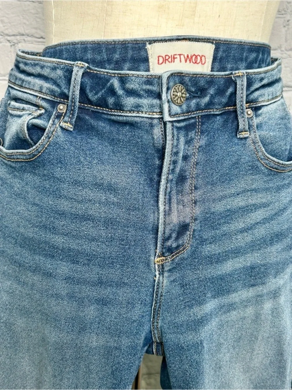 Driftwood High Rise Straight Leg Jeans Blue Chevron Side Stripe Women's 30